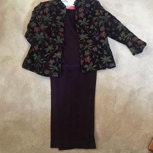 Multicolored jacket with purple top and pants